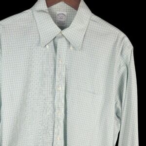 Brooks Brothers 346 Shirt‎ Mens 17 Green Tattersall Slim Fit Non Iron Stretch